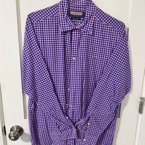 Vineyard Vines Men's Blue and Purple Gingham Shirt